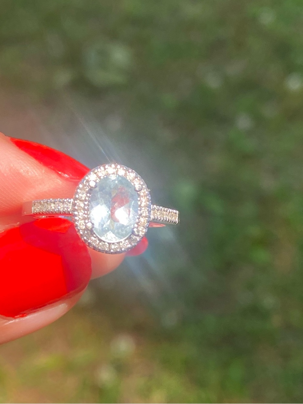 14K White Gold Aquamarine & Diamond Halo Ring